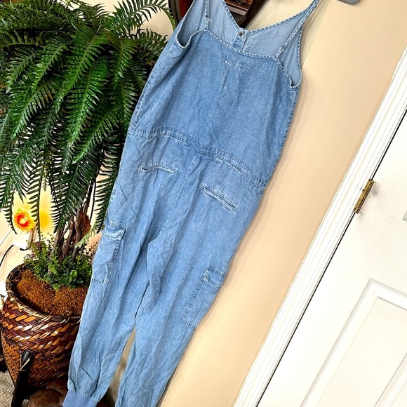 Brand New Smoke & Mirrors Blue Denim Jumpsuit Tencel Tie Cinched Waist Button Up - Picture 11 of 15